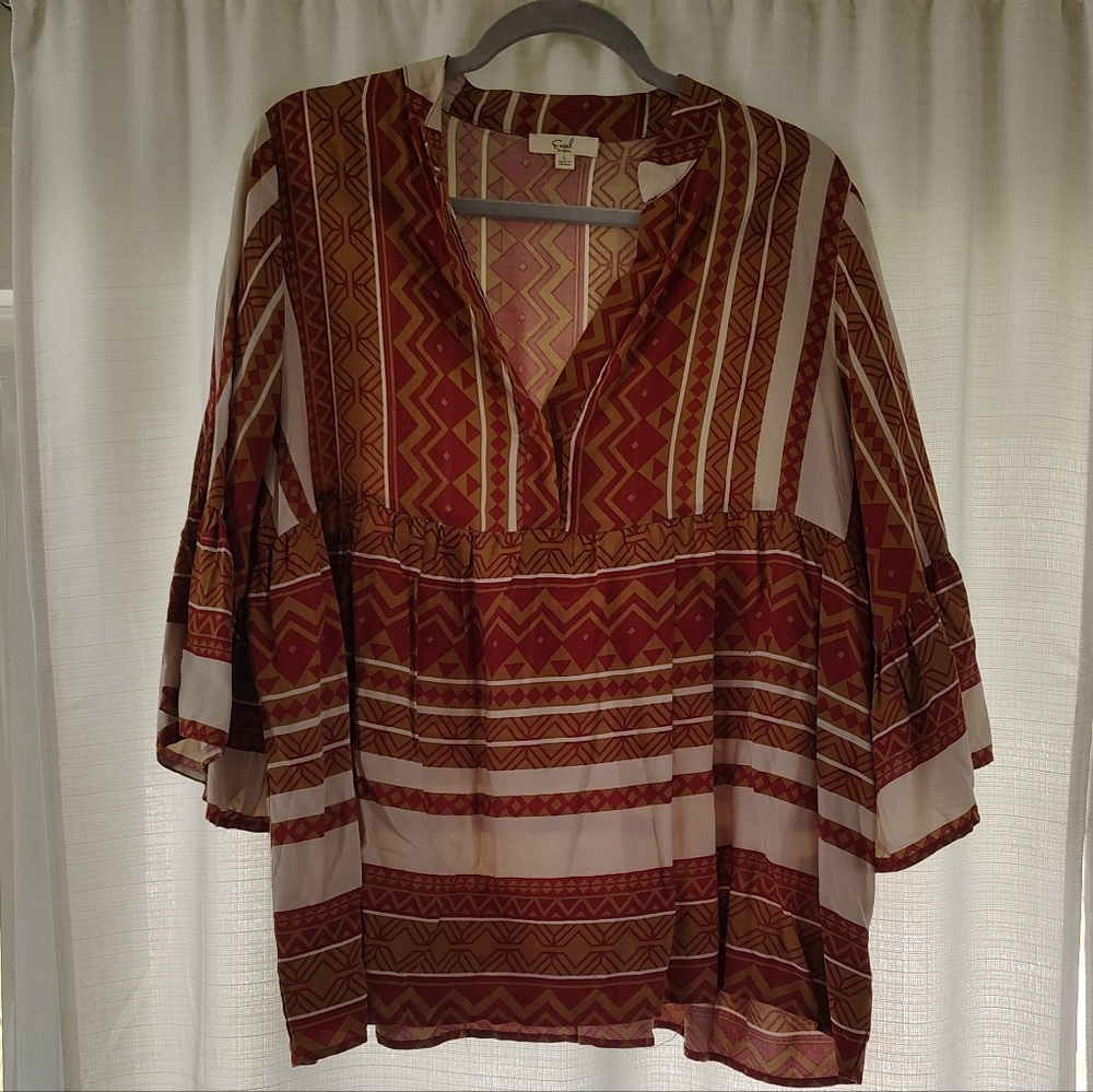 Bohemian Red Patterned Women's Top